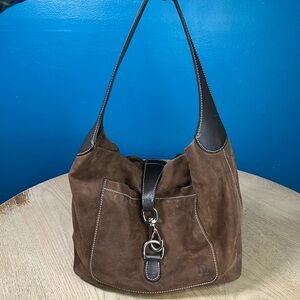 Dooney & Bourke Y2K Brown Suede Hobo Bag Buckle Clasp Slouchy Leather Purse